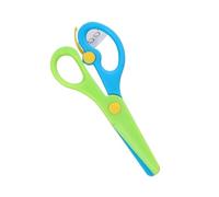 1 PC 137 mm Sicurezza Torta rotonda Scissori di plastica Studente Kids Calk Minion Forniture for la scuola materna(Green blue)