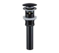 1 Pcs Bathroom Brass Pop Up Drain Basin Round Bottle P-Trap Sink Tap Kit Waste Stopper With/Without Overflow Chrome/Black Per Tubature(Black with overflow)