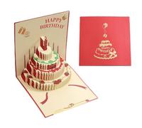 1 Pcs Carta Pop - Up 3D Compleanni,Rossa,in Carta Speciale con Design a Torta Solido Manuale