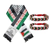1 PCS Sciarpa Bandiera Palestinese + 2 PCS Bracciale palestina Sciarpa Satinata Doppia Faccia con Elementi Palestinesi per Uomo Donna Regali di Matrimonio e Vacanze