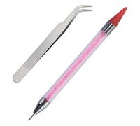 1 penna per punteggiatura con strass a doppia estremità, punta per unghie, strumento per la decorazione di unghie fai da te, strass, punti (rosa) con 1 pinzetta