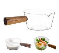 1% pentola di latte, casseruola di vetro trasparente da 600 ml con manico in legno e beccuccio, pentola antiaderente per noodles, pasta, zuppa, latte e cibo per bambini