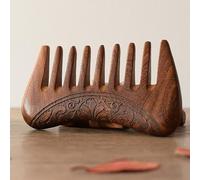 1 pettine per capelli in legno di sandalo naturale, con denti larghi, decorazione