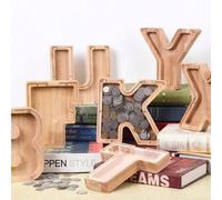 1 pezza Salvadanaio a forma di lettera inglese in legno, barattolo di risparmio in legno trasparente, 26 lettere inglesi in legno decorativo, regalo elegante e per vacanze, Ringraziamento, compleanni'