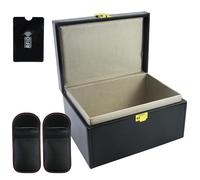 1 Pezzi 14 x 12.3 x 7.4cm Keyless chiavi auto con 2 tasche blocco segnale, Nero Schermatura RFID chiavi, Custodia in fibra carbonio e pelle,Portachiavi Auto Antifurto