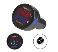 1 Pezzi 2 in 1 Voltmetro Digitale Termometro DC 12V 24V, HUAZIZ tensione batteria misuratore di temperatura monitor tester indicatore di livello per auto camion autobus (Rosso+Blu)