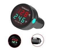 1 Pezzi 2 in 1 Voltmetro Digitale Termometro DC 12V 24V, HUAZIZ tensione batteria misuratore di temperatura monitor tester indicatore di livello per auto camion autobus (Rosso+Verde)