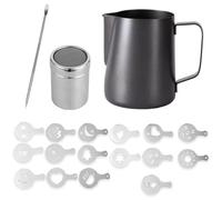 1 pezzi 350ml Nero Brocca in acciaio inox con Disegni,Bricco con spargicacao,Pentolino Latte con Coperchio, Bricco Latte Acciaio Inox con Maniglia,per cappuccino,espresso