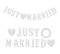 1 Pezzi 5 m Just Married Festone con corda,Stile vintage e rustico, Striscione Decorativo in Carta A Forma Di Cuore Festoni,Biano Striscione Con Decorazioni,per matrimonio