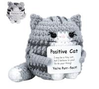 1 Pezzi Crochet Gatto Positivo, 8×7cm Giocattolo Per Gatti Tessuto A Mano, Animali All'Uncinetto con Messaggio, Gatto Positivo All'Uncinetto pour Famiglia, Moglie, Madre, Sorelle, Amici, Colleghi