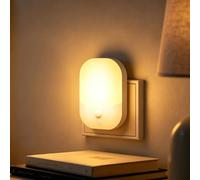 [1 Pezzi] Luce Notturna da Presa con Sensore Crepuscolare, 5 Livelli Dimmerabile, 3000K Bianco Caldo, Modalità ON/OFF/Auto, LED Soffuso a Risparmio Energetico per Cameretta, Corridoio, Cucina, Scale