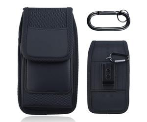 1 pezzi Nero Porta Cellulare Cintura Portatelefono,Cinta Custodia Telefono con Clip e con Moschettone,Nylon Portatelefono Cinta con Clip Verticale,Fondina Cellulare Cintura