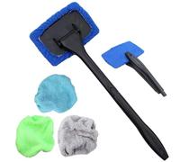 1 Pezzi Spazzola Pulizia Vetri Auto,con 4 Riutilizzabili Tamponi in Microfibra Kit Pulizia Auto,Detergente per Parabrezza Retrattile Pulizia Vetri Auto Interni,Pulizia Parabrezza Auto Interno