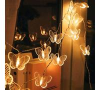 1 pezzo 1,5m/3 metri, 10/20 lampadine LED, luci a stringa a forma di farfalla trasparente e a righe con scatola batterie (batterie non incluse), adatte per decorazione camera bambini, decorazione inte