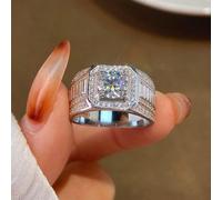 1 pezzo 1 carato Anello di lusso in argento sterling S925 Moissanite per uomo, regalo per anniversario, gioielleria da uomo, anello di fidanzamento e matrimonio, promessa eterna, gioiello raffinato 7,