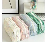 1 pezzo/10 pezzi Astuccio per matite a righe colorate macaron, tessuto intrecciato, grande capacità, borsa portatile in tessuto morbido per la cancelleria, adatto per ragazze e studentesse, forniture 