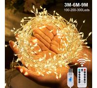 1 pezzo 100/200/300 luci a stringa a LED USB con 8 modalità, luci fatate con filo di rame 3/6/9 M, luci a LED per matrimoni, feste di compleanno, campeggio, Ognissanti, decorazioni natalizie, luci tre