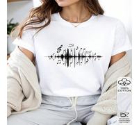 1 pezzo 100% Maglietta casual da donna in cotone con note musicali e forme d'onda per amanti della musica L,M,S,XLGeometrico,Cuore,PianteTessuto in maglia