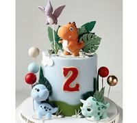 1 pezzo/14 pezzi Decorazione per torta con simpatici dinosauri giganti, Tirannosauro Rex, Pterosauro, Triceratopo, Collo lungo, Drago, Tartaruga rotonda morbida, Foglie lunghe, Erba corta, Decorazioni