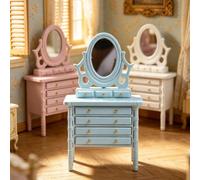 1 pezzo 16,5 cm Lussuosa casa delle bambole vintage con cassetti multipli e specchio, 1:12 Miniatura di mobili da camera da letto per casa delle bambole, Decorazione in stile dolce per ragazze, Access