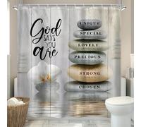 1 pezzo 180x220CM Tenda da doccia con versi biblici Zen, pensata per un'esperienza da spa con temi di massaggio con pietre e meditazione, con ganci, in tessuto di poliestere, per vasca da bagno, bagno