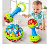 1 pezzo/2 pezzi/3 pezzi Giocattolo martello a campana per bambini, motivo viso sorridente carino, set combinato, martello a campana a testa singola e doppia, palla da allenamento, giocattolo educativo