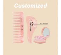 1 pezzo/2 pezzi/3 pezzi Pettine personalizzato personalizzato, set di pettini a denti larghi con motivo marmorizzato, mini pettine districante/pettine a denti larghi senza manico/pettine con specchio 