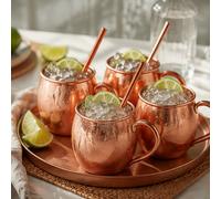 1 pezzo/2 pezzi/4 pezzi Tazza Moscow Mule in rame con cannuccia, tazza vintage in rame da 14,78 oz con manico in ottone, tazza da bere in metallo che mantiene freddo e caldo, adatta per bar, feste, ma