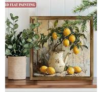 1 pezzo/2 pezzi, Etichetta artistica in stile vintage con cornice in legno, motivo natura morta con limone, adatta per casa, cucina, garage, ufficio, regali ideali per le vacanze, decorazione per la c