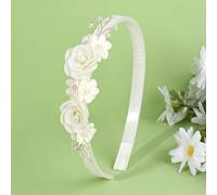 1 pezzo/2 pezzi Fascia per capelli con fiori di colore solido per ragazze, fascia per capelli in poliestere e perla per bambini, accessori per capelli eleganti per attività con migliori amiche Colore 