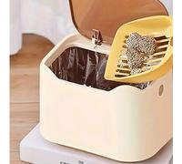 1 pezzo/2 pezzi Mini pattumiera, coperchio a chiusura automatica con fessura per paletta, previene efficacemente gli odori della lettiera, opzioni di colore beige/avorio, pratica per pulire la lettier