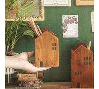 1 pezzo/2 pezzi Portapenne a forma di piccola casa, scatola di immagazzinaggio, portapenne in legno stile retrò da scrivania, usato per conservare forniture per l'arte, pennelli, accessori per ufficio