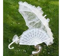 1 pezzo/2 pezzi Set di accessori decorativi per matrimonio, ombrello in pizzo e ventaglio in plastica con pizzo, stile europeo, ombrello da sposa, set di ombrello e ventaglio per decorazione matrimoni