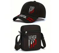 1 pezzo/2 pezzi Set di cappellino da baseball e borsa a tracolla con stampa motivazionale "Non mollare mai", moda da strada per sport all'aperto, cappellino regolabile unisex e borsa a spalla, ottimo