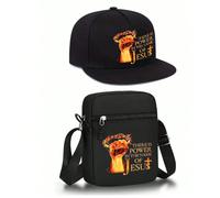 1 pezzo/2 pezzi Set di cappellino da baseball e borsa a tracolla con stampa "Potere di Gesù", stile di strada, moda sportiva all'aperto, cappellino con visiera piatta e borsa a spalla, regolabile, reg