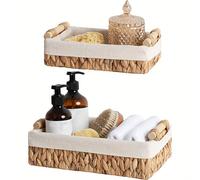 1 pezzo/2 pezzi Set di cesti in idrocoltura e salice, cesti di stoccaggio in bagno rustici con fodera, porta rotolo di carta igienica con manico in legno, cesti di stoccaggio per la decorazione della 