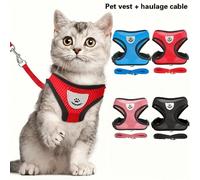 1 pezzo/2 pezzi Set guinzaglio e imbracatura in rete per cani e gatti, stile imbracatura anti-fuga per uso esterno, set con guinzaglio e ciotola pieghevole per alimentazione, viaggio senza preoccupazi