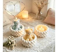 1 pezzo/2 pezzi Stampo per candele fai-da-te carino a forma di orsetto morbido per candele aromaterapiche con portacandele in corda di canapa, candela decorativa a tema cartone animato per feste di co