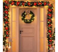 1 pezzo 2M 10 luci Stringa luminosa con fiori rossi e frutti di Natale (batterie non incluse), decorazione per albero di Natale, decorazioni natalizie, per interni ed esterni, matrimonio, festa, decor