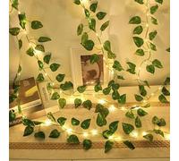 1 pezzo 2m/5m/10m Edera artificiale verde con luci a stringa a LED con filo di rame, alimentate a batteria, adatte per decorare stanze, camere da letto, cortili, per creare un'atmosfera da festival pr