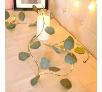 1 pezzo 2M /5M /10M Luci a filo con foglie di eucalipto artificiali 2M 20 LED luci a fata a foglia, colore bianco caldo, ghirlanda e runner da tavolo in vegetazione, alimentato a batteria, decorazione