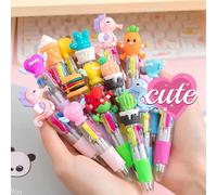 1 pezzo/3 pezzi/5 pezzi/10 pezzi/20 pezzi Mini penna a sfera a colori con cartoni animati di frutta/verdura/animali (1 penna a sfera contiene 4 colori), penna a sfera colorata e creativa, piccola e co