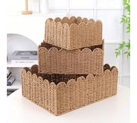 1 pezzo/3 pezzi Cesto di stoccaggio intrecciato in corda di carta alla moda, contenitore organizzatore multifunzione per casa, cucina, bagno, camera da letto, ufficio L,M,S,Impostato (S+M+L)Carta tess