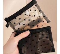 1 pezzo/3 pezzi Mini borsa per trucchi a forma di cuore in rete, borsetta trasparente con velluto floccato multifunzione portatile per rossetti, decorazione per la stanza, borse, borse per trucchi, va