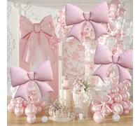 1 pezzo/3 pezzi Palloncini in foil rosa con fiocco oversize, adatti per feste di compleanno, festa di nascità, feste a tema, decorazioni per matrimoni e fidanzamenti, forniture per feste 1 pz,3 pezziP
