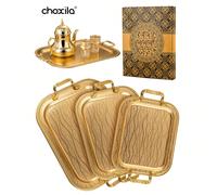 1 pezzo/3 pezzi Vassoio dorato con manici, vassoio di stoccaggio, vassoio per spuntino e tè pomeridiano, vassoio per set da caffè, vassoio per portacandele, in acciaio inossidabile, per sistemare stov