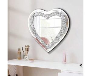 1 pezzo 30x30 cm Specchio acrilico a forma di cuore - Specchio asimmetrico bifronte argento con frammenti di cristallo, spessore 2 mm, decorazione multifunzionale adatta per casa, garage, camera da le