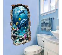 1 pezzo 30x60 Adesivo da parete 2D con delfino sott'acqua e barriera corallina - Decalcomania da parete rimovibile in PVC con tema realistico dell'oceano, decorazione da bagno, decorazione per la casa