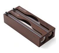 1 pezzo 33,2*14*7cm Dispenser in bambù, contenitore di stoccaggio per pellicola trasparente e carta stagnola con 2 taglierine, forma rettangolare naturale, ideale per tagliare pellicola e carta stagno