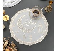 1 pezzo/4 pezzi/6 pezzi/8 pezzi Sottopiatti rotondi da 15 pollici per il Ramadan, salvamantella in PVC dorato/argentato antiscivolo, impermeabile e resistente al calore, lavabili, adatti per il Ramada